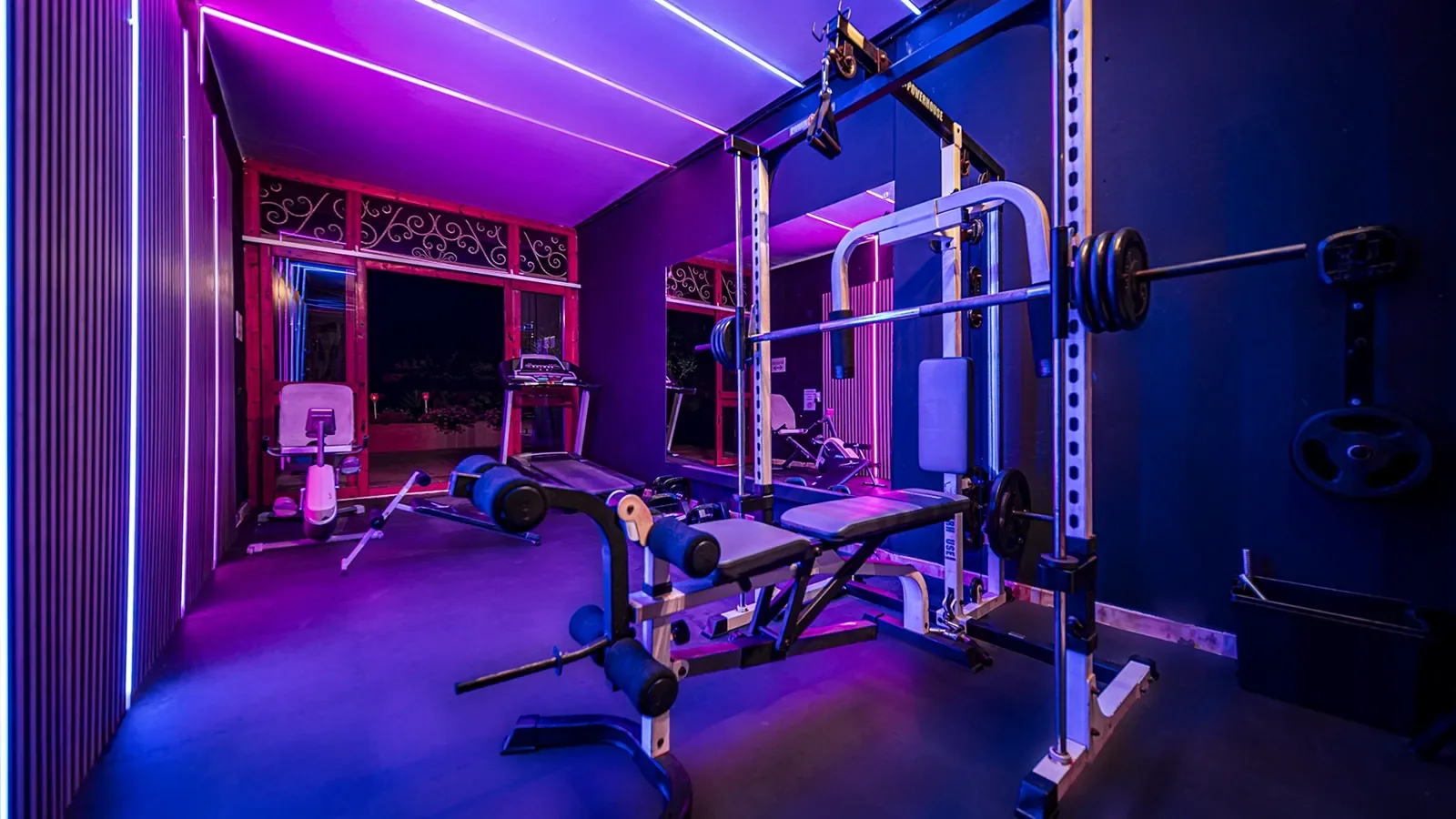 Private gym at Villa Solea overlooking the coast