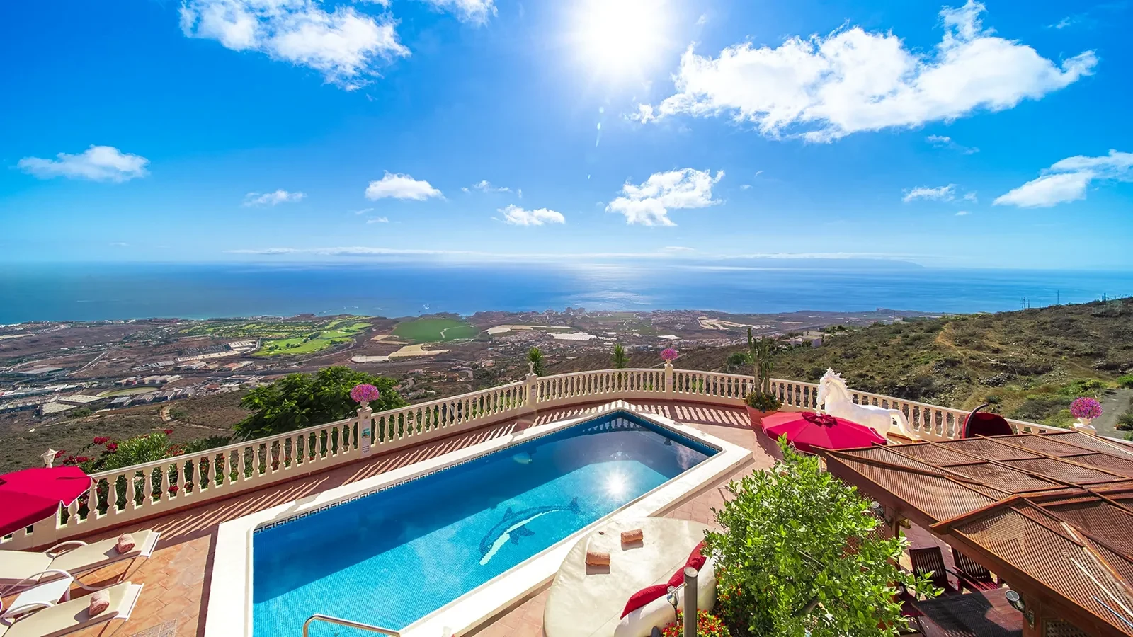 Villa Solea pool terrace overlooking the coast of Tenerife