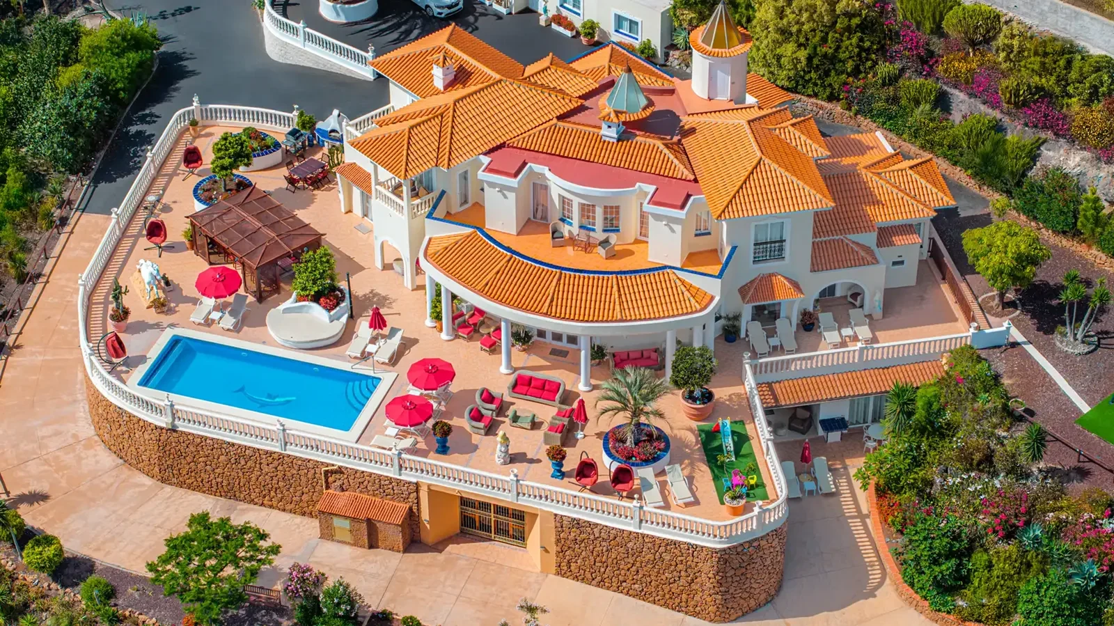 Aerial view of the private Villa Solea estate in Adeje